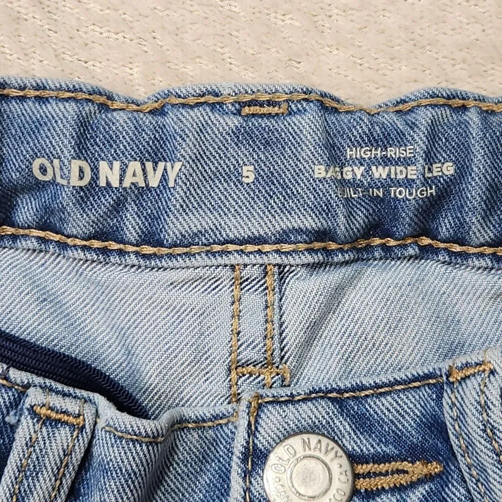 Old Navy Girls Size 5 High Rise Wide Leg Denim Jeans Bundle Cargo Adjustable